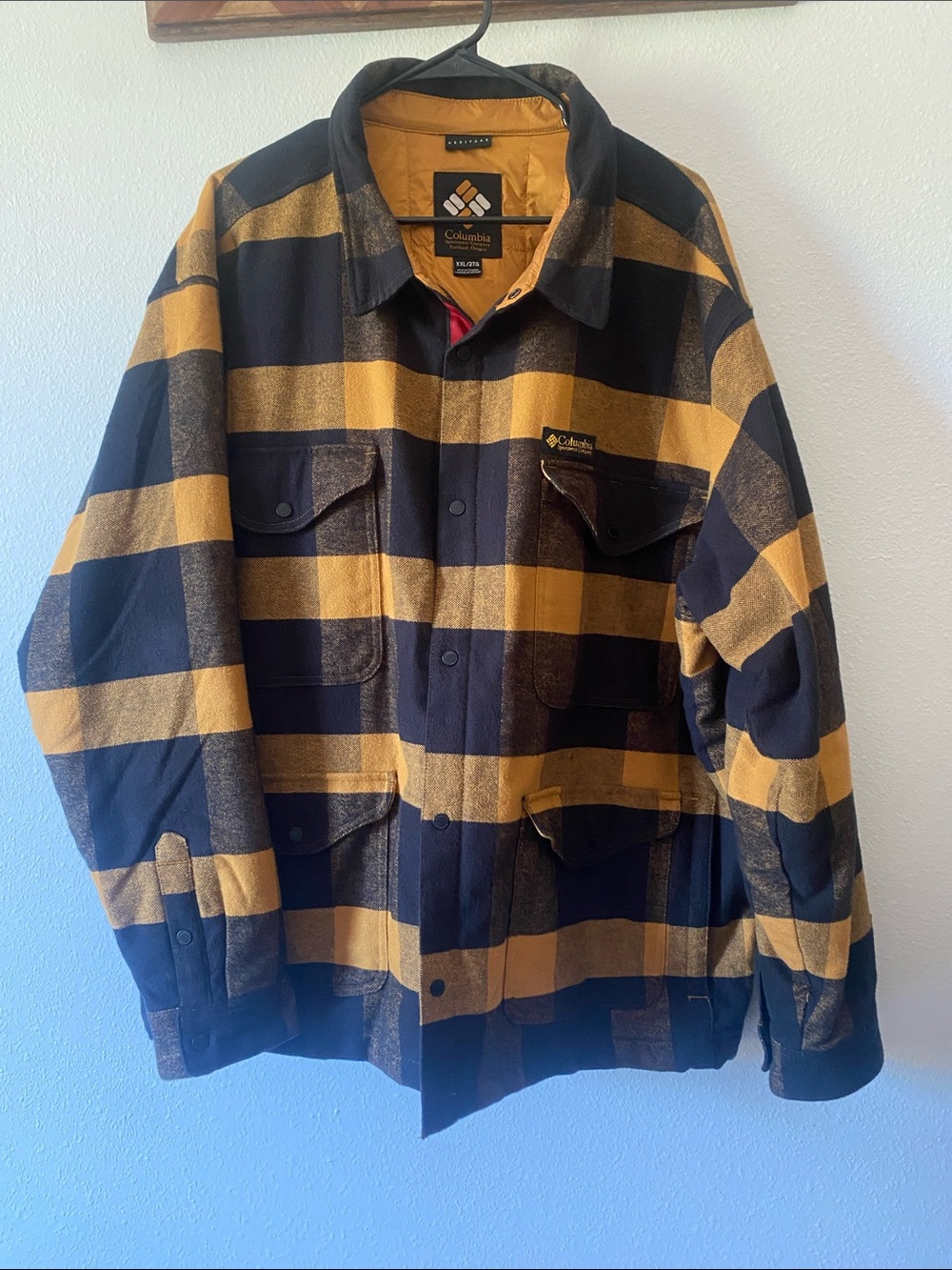 Columbia High Cascades Plaid Shirt Jacket - Black & Mustard Yellow XXL